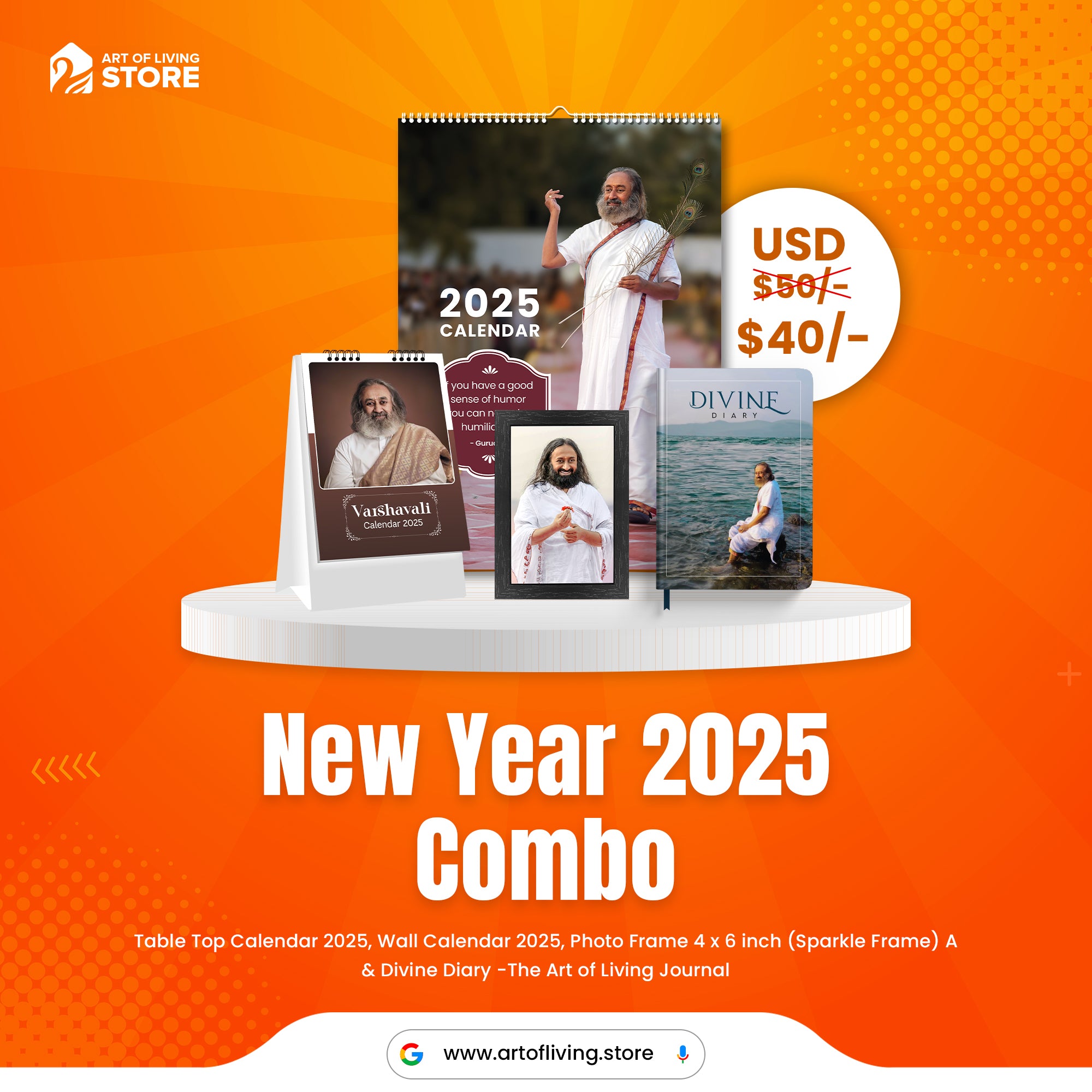 Calendar 2025 &amp; Diary Combo Pack – Sri Sri Publications Trust